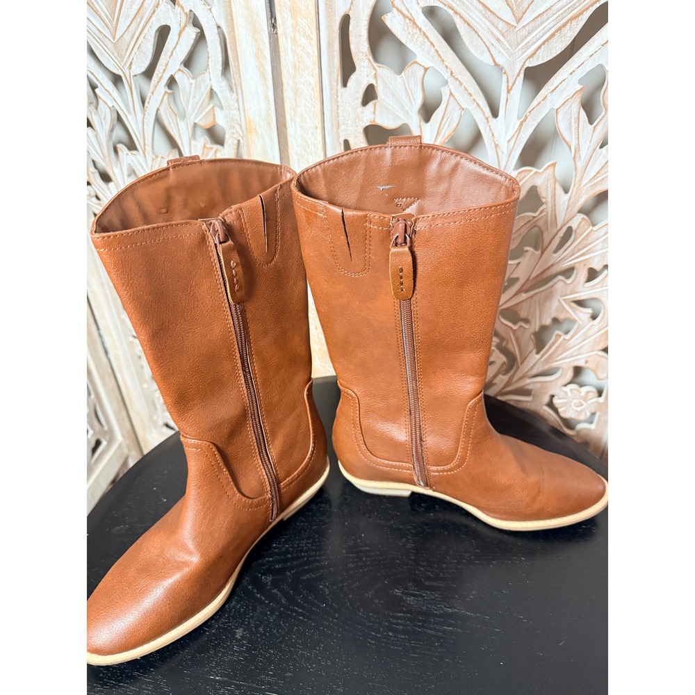 Cat & Jack Kids Cognac Brown Faux Leather Tall Riding Boots Floral Lining Size 2 - Picture 5 of 7